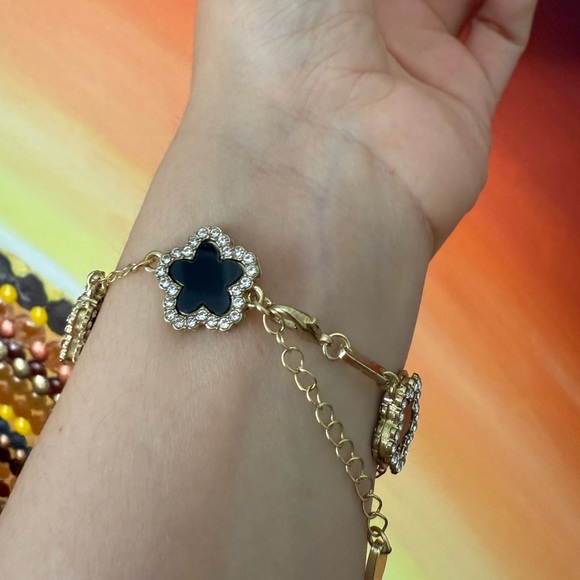 Clover Bracelet Floral Sterling Silver 925 Black Clover Bracelet - Picture 4 of 11